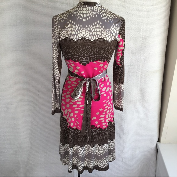 Issa London Dress M US8 UK12 Stretch Silk Animal Print Long Sleeve Brown Pink - Picture 6 of 10